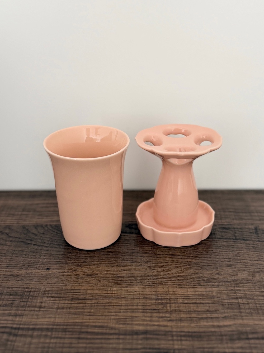 Vintage Pink Ceramic Retro Cottagecore Mid-Century Toothbrush Holder & Tumbler S